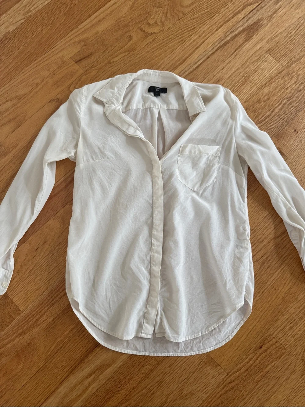 J crew 365 100% silk button up cream shirt